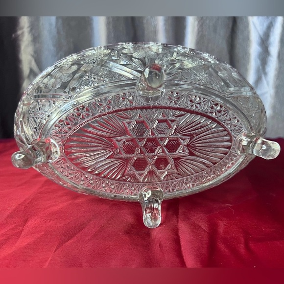 Vintage Crystal Dish with Floral Design - Picture 3 of 8